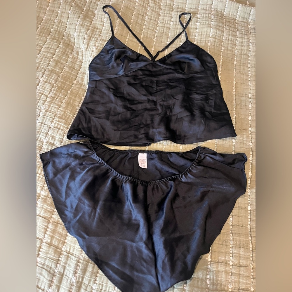 Elegant Black Satin Sleepwear Set